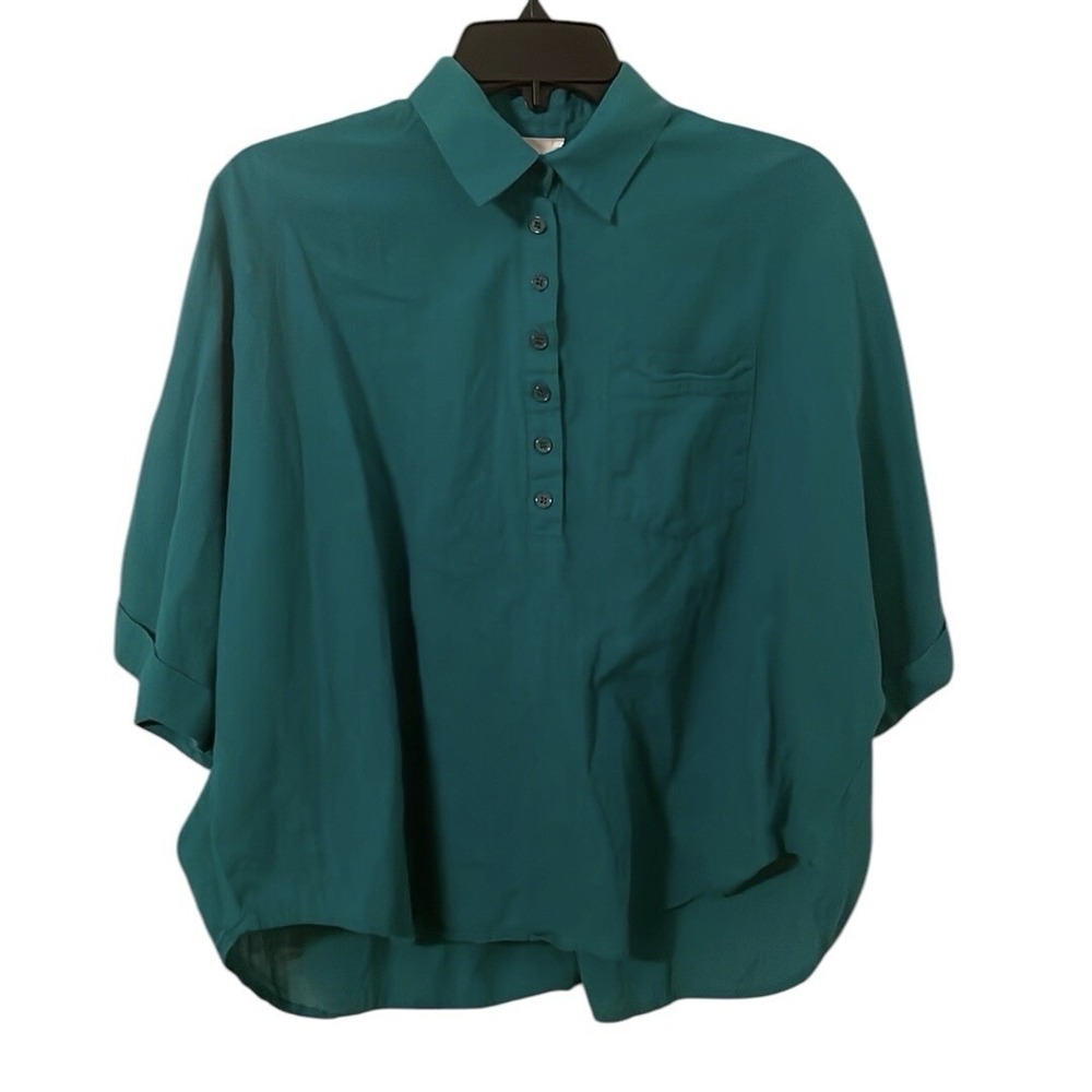 Andree By Unit Women's Turquoise Oversized 3/4 Wide Sleeve Button Down Size S‎